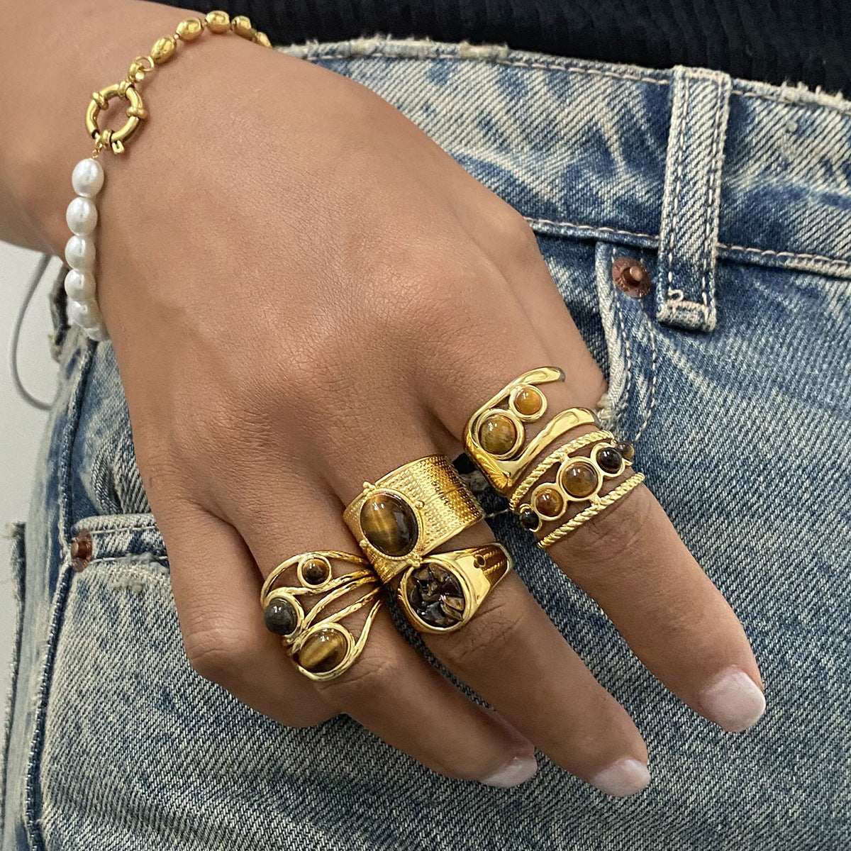 Unisex Round Geometric Stainless Steel Electroplating Rings