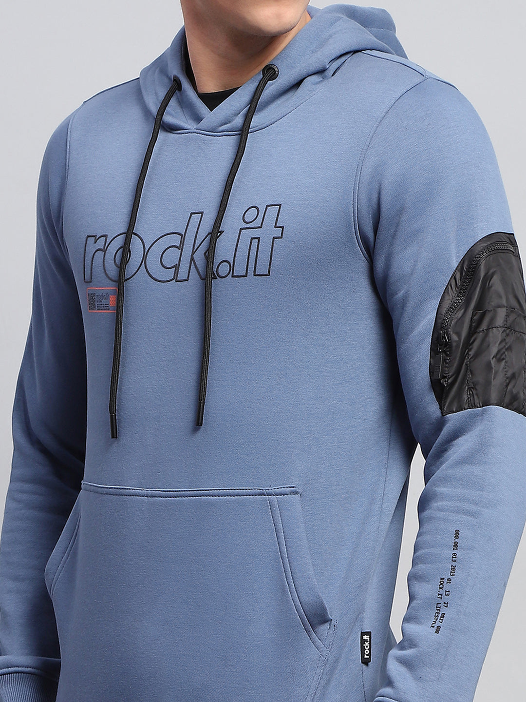 Men Blue Printed Hooded Full Sleeve Winter Tracksuit