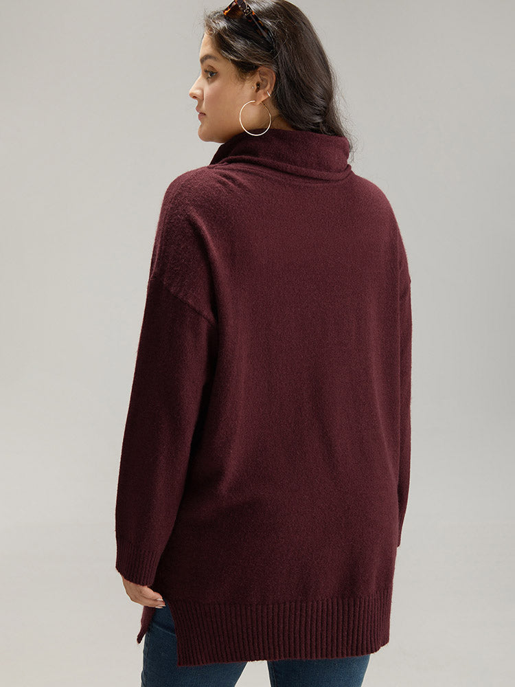 Anti-Pilling Split Side Turtle Neck Pullover