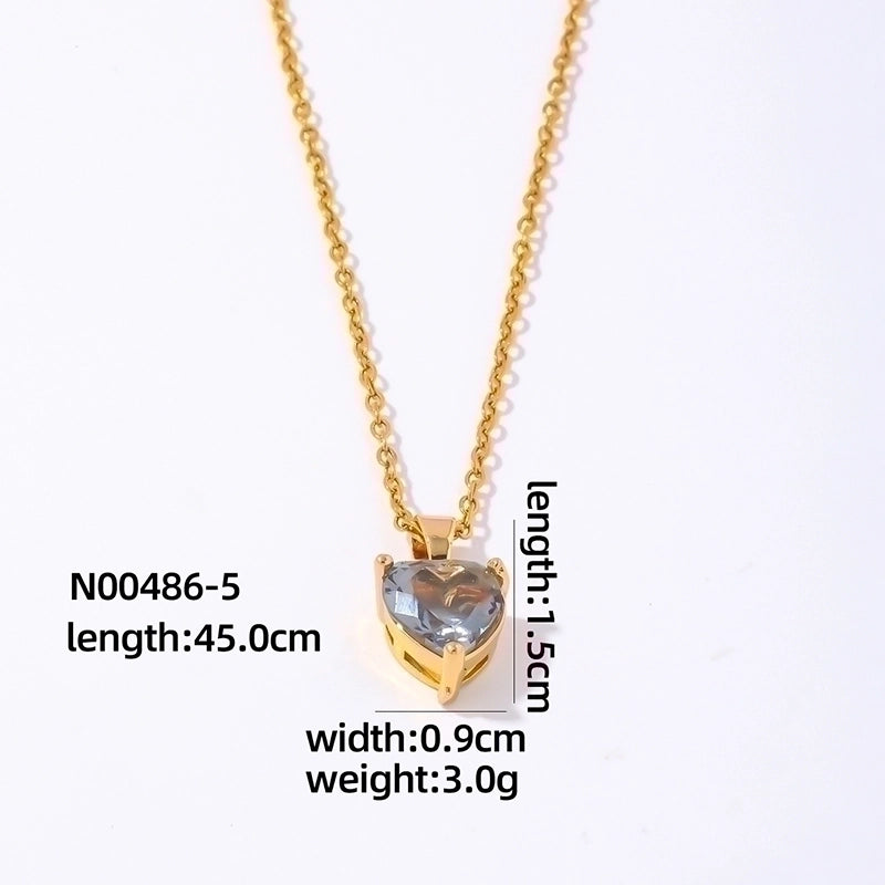 2 Pieces Elegant Minimalist Heart Shape 304 Stainless Steel Copper Plating Inlay Gold Plated Zircon Pendant Necklace