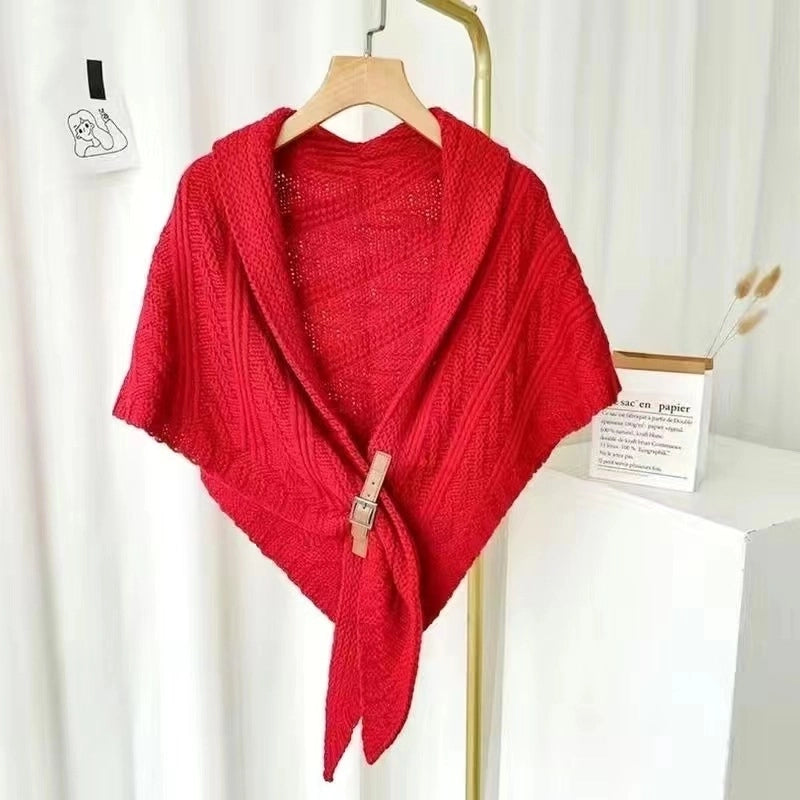 Popular Cloak Spring And Autumn New Warm Leather Buckle Shawl Internet Celebrant New Twill Cloak Anchor Recommended