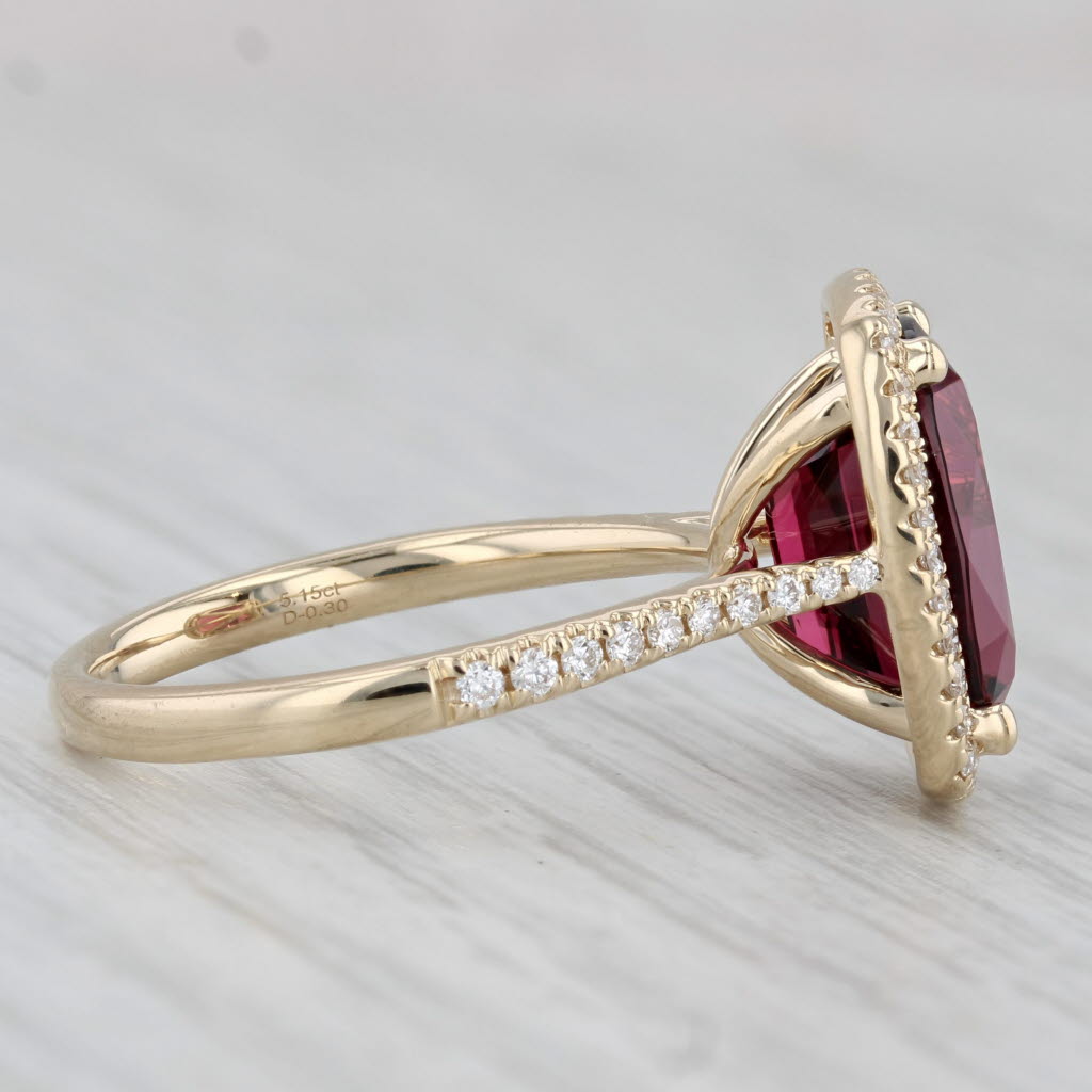 5.45ctw Rhodolite Garnet Diamond Halo Ring 14k Yellow Gold Size 6.5 Gem Zar