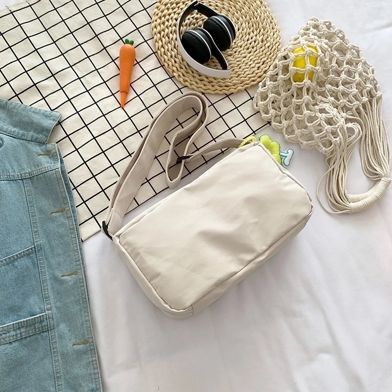 Women's Medium Canvas Solid Color Streetwear Zipper Canvas Bag