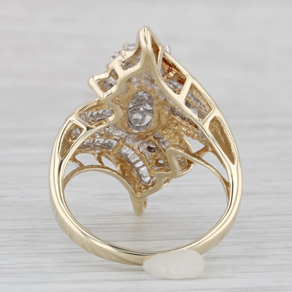 1.08ctw Diamond Cluster Bypass Ring 10k Yellow Gold Size 7.25 Cocktail