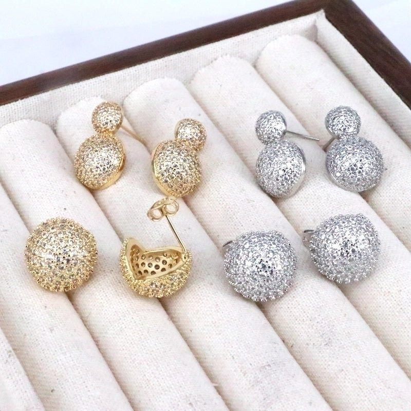 1 Pair Ig Style Minimalist Round Water Droplets Heart Shape Plating Inlay Copper Zircon 18k Gold Plated Silver Plated Ear Studs