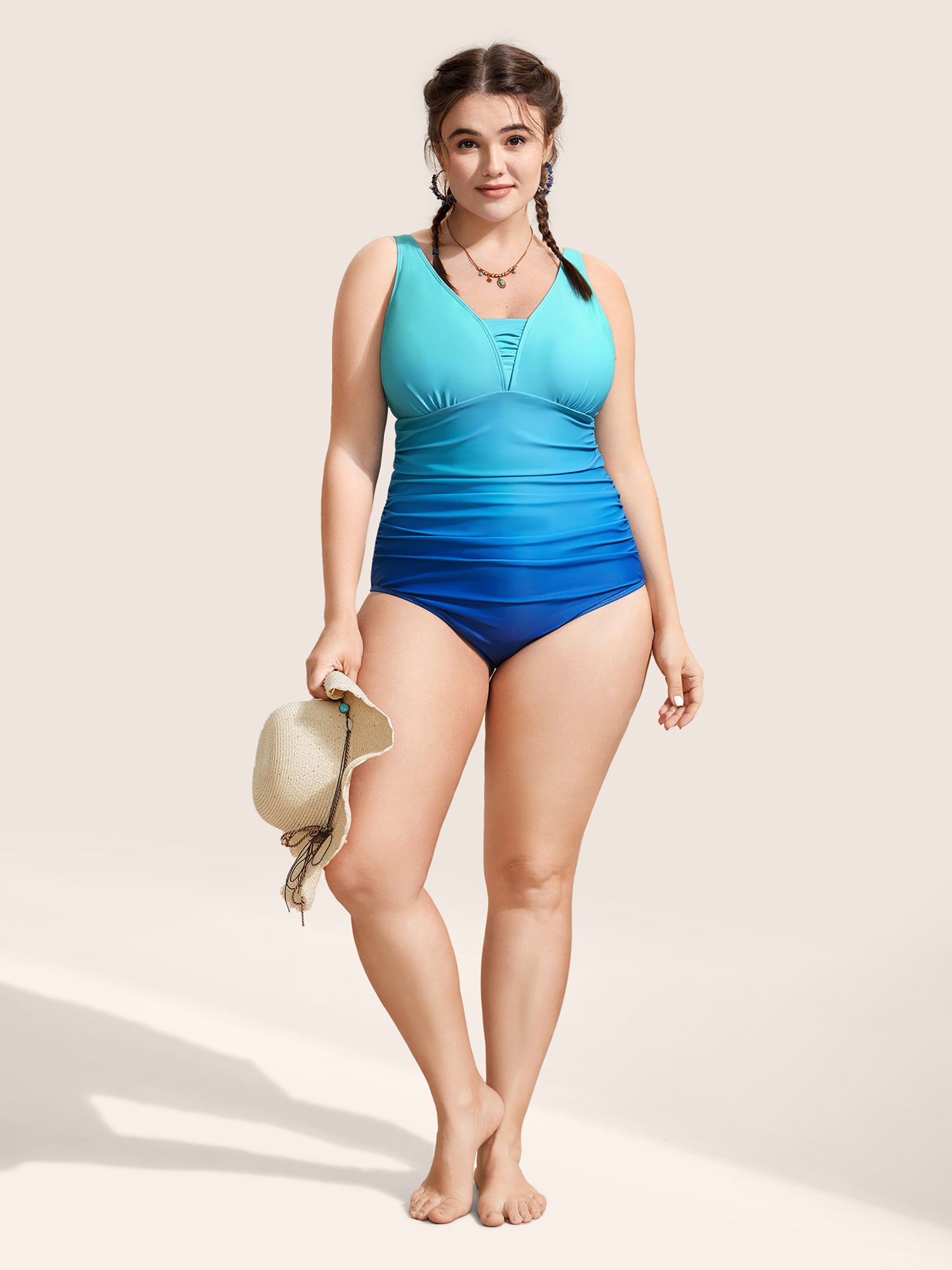 Gradient Dyeing Heart Neckline Ruched One Piece Swimsuit