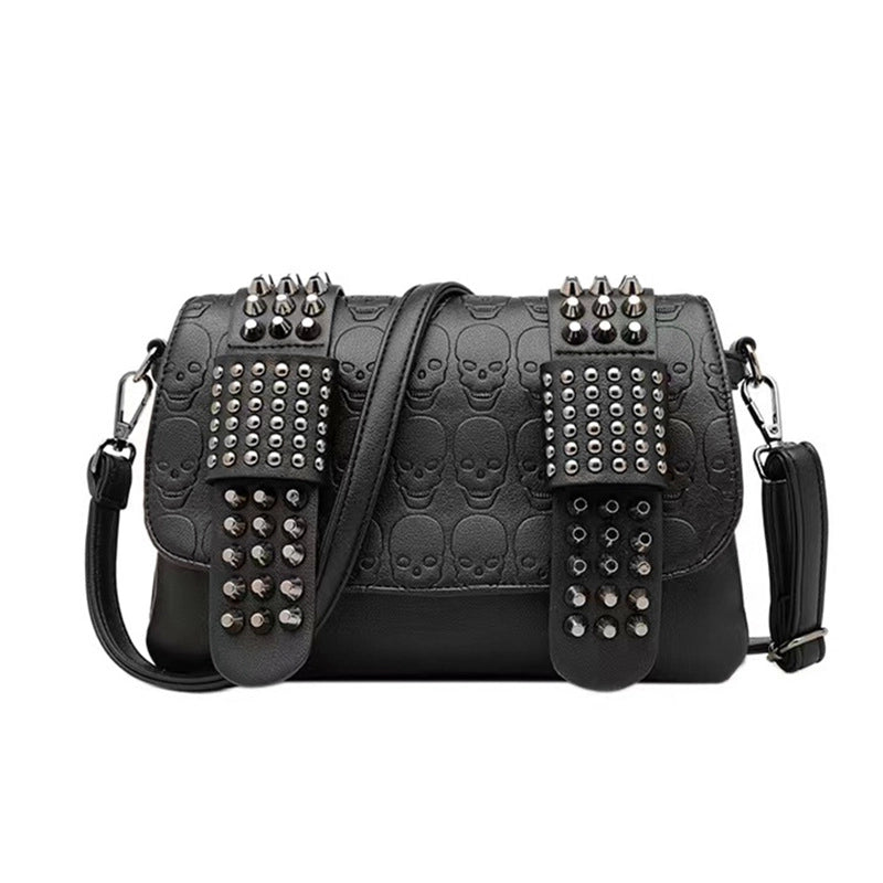 Halloween Women's Medium Pu Leather Solid Color Skull Punk Streetwear Pillow Shape Magnetic Buckle Crossbody Bag