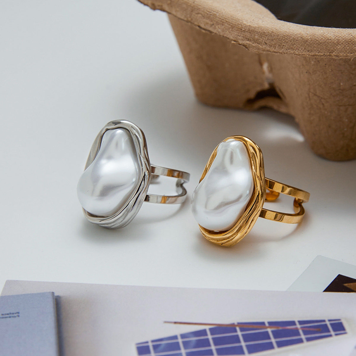 Baroque Pearl Ring Titanium Steel Jewelry Hot Sale Female Rings