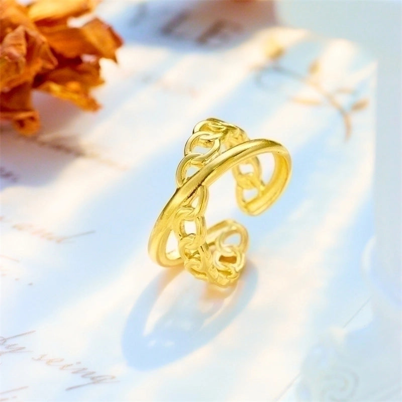 Basic Cross Star 304 Stainless Steel 18K Gold Plated Gold Plated Stainless Steel Rings