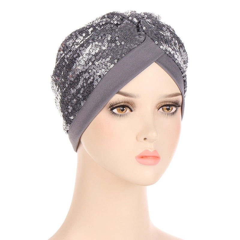 New Multi-color Sequined Front And Rear One Needle Sequined Headscarf Hat Fashion Closed Toe Cap
