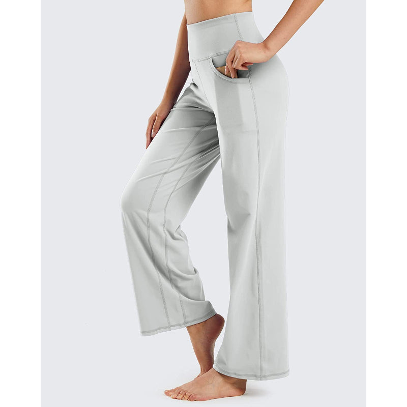 Women Wide Leg Yoga Pants High Waist Stretch Workout Sweatpants With Pockets Casual Straight Leg Pants