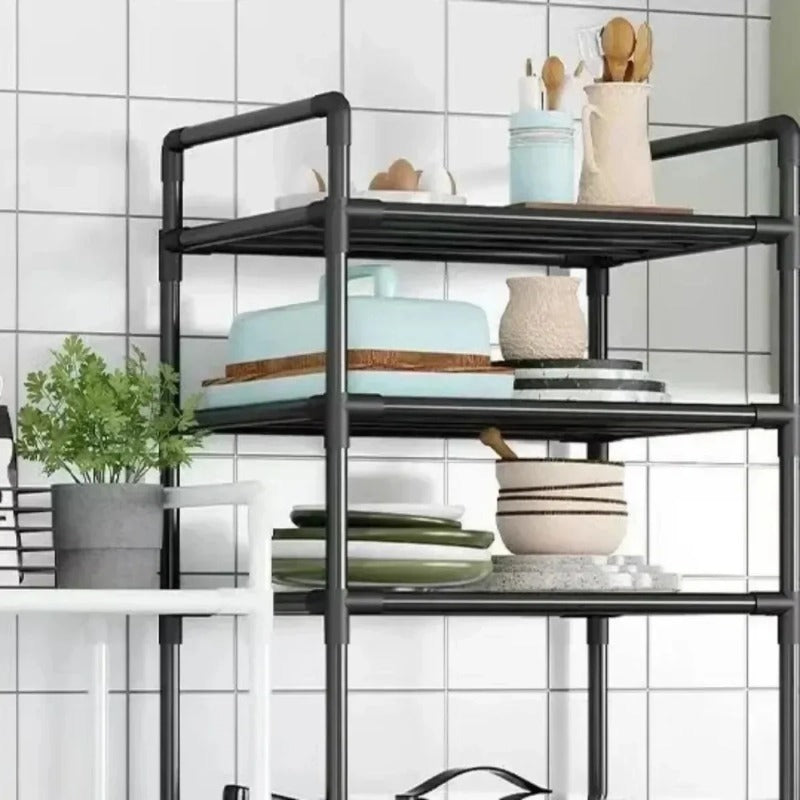 5-TIER KITCHEN ORGANIZER MICROWAVE STORAGE RACK PULLEY TROLLEY POT STORAGE BATHROOM SHELVES