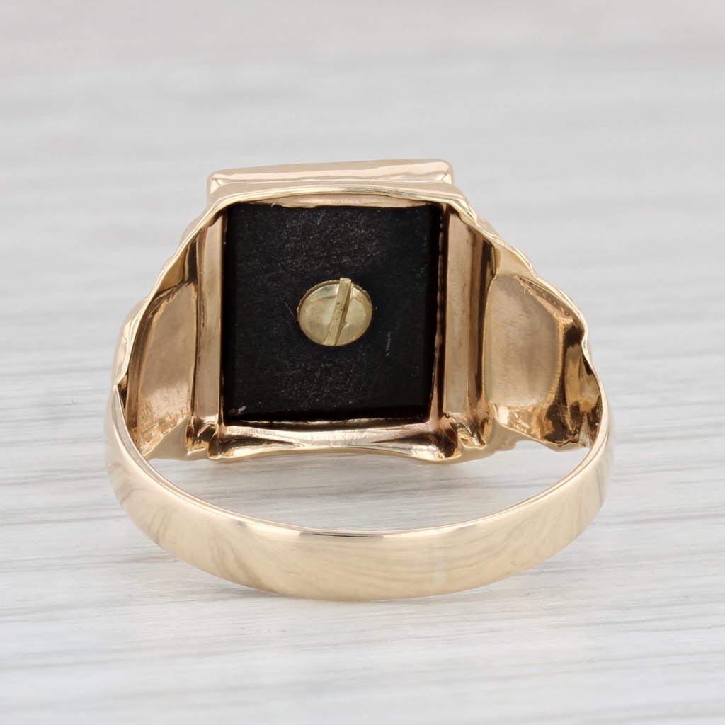 Black Glass Old English Letter G Signet Ring 10k Yellow Gold Size 10 Men's