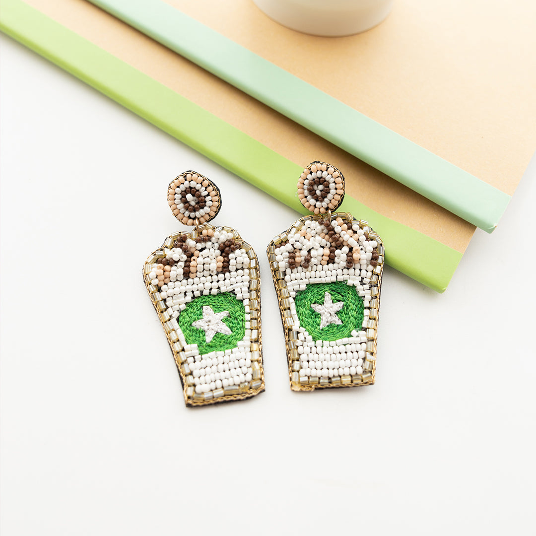 Coffee In My Cup Earrings. White