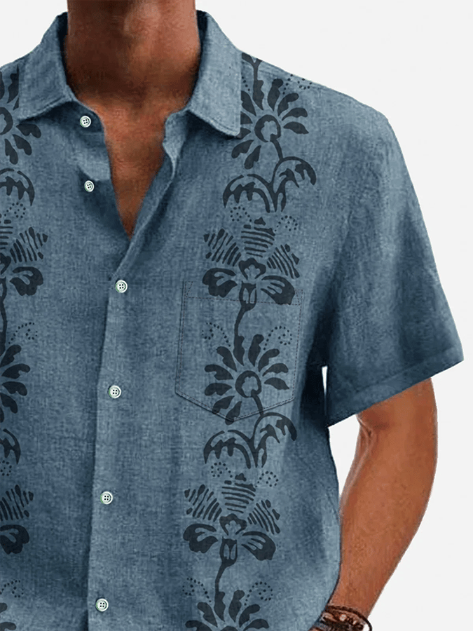 Men's Vintage Botanical Print Pocket Shirt