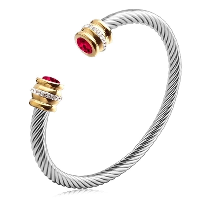 3 Pieces Minimalist Solid Color Stainless Steel Inlay Zircon Cuff Bracelets