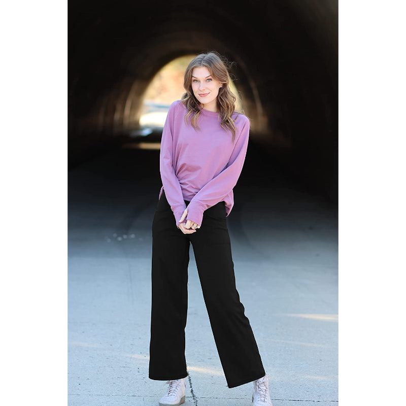 Women Wide Leg Yoga Pants High Waist Stretch Workout Sweatpants With Pockets Casual Straight Leg Pants