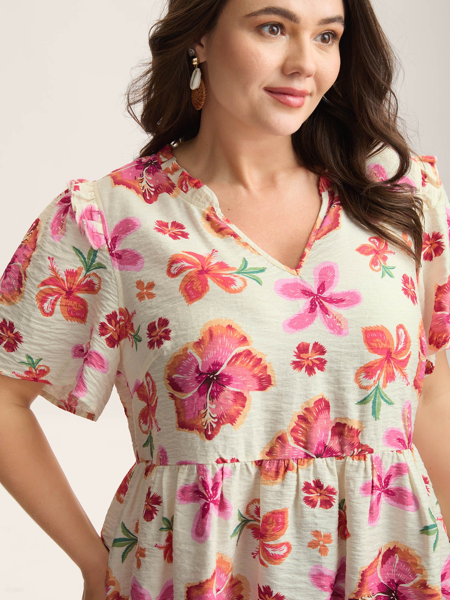Large Floral Print Notched Collar Blouse