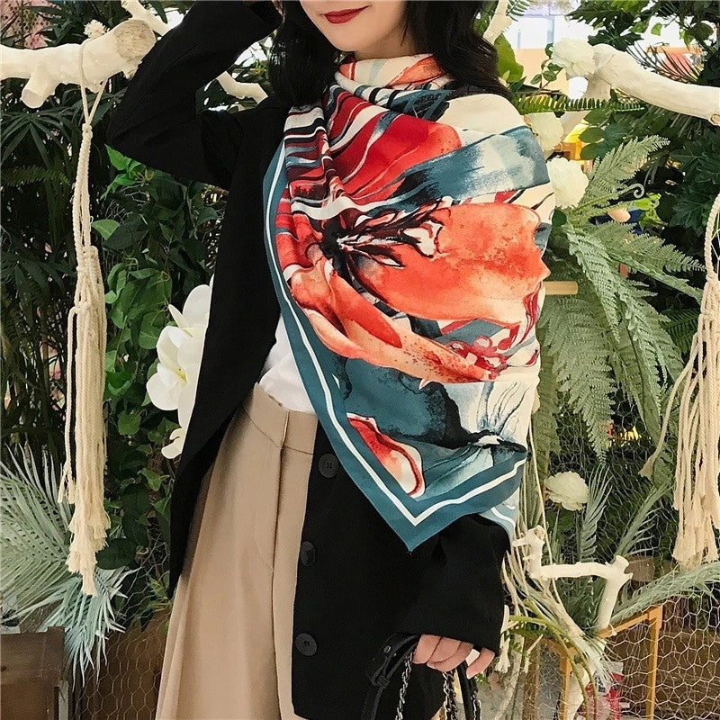 Women's Elegant Minimalist Plant Polyester Silk Scarf
