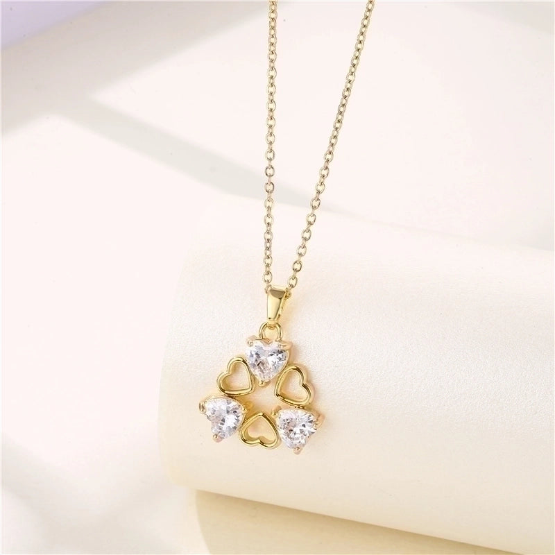 Stainless Steel Titanium Steel 18K Gold Plated INS Style Plating Inlay Sun Heart Shape Whale Zircon Pendant Necklace
