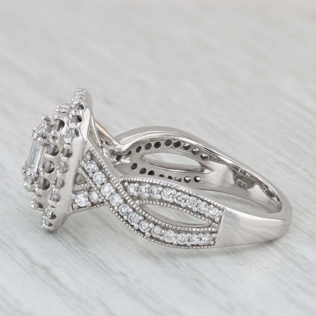 0.90ctw Diamond Double Halo Engagement Ring 14k White Gold Size 7