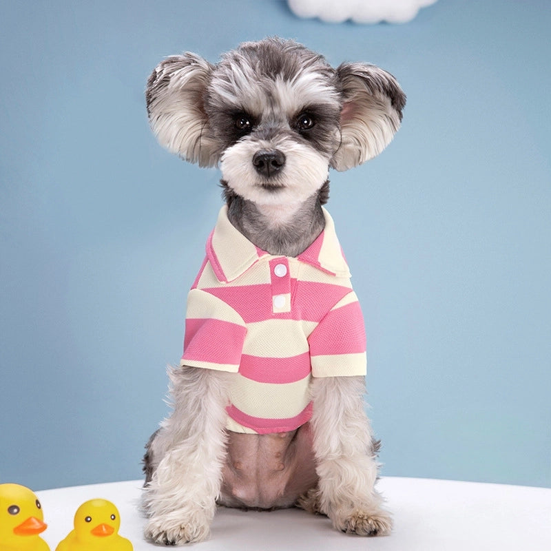 Casual Minimalist Polyester Stripe Lapel Pet Clothing