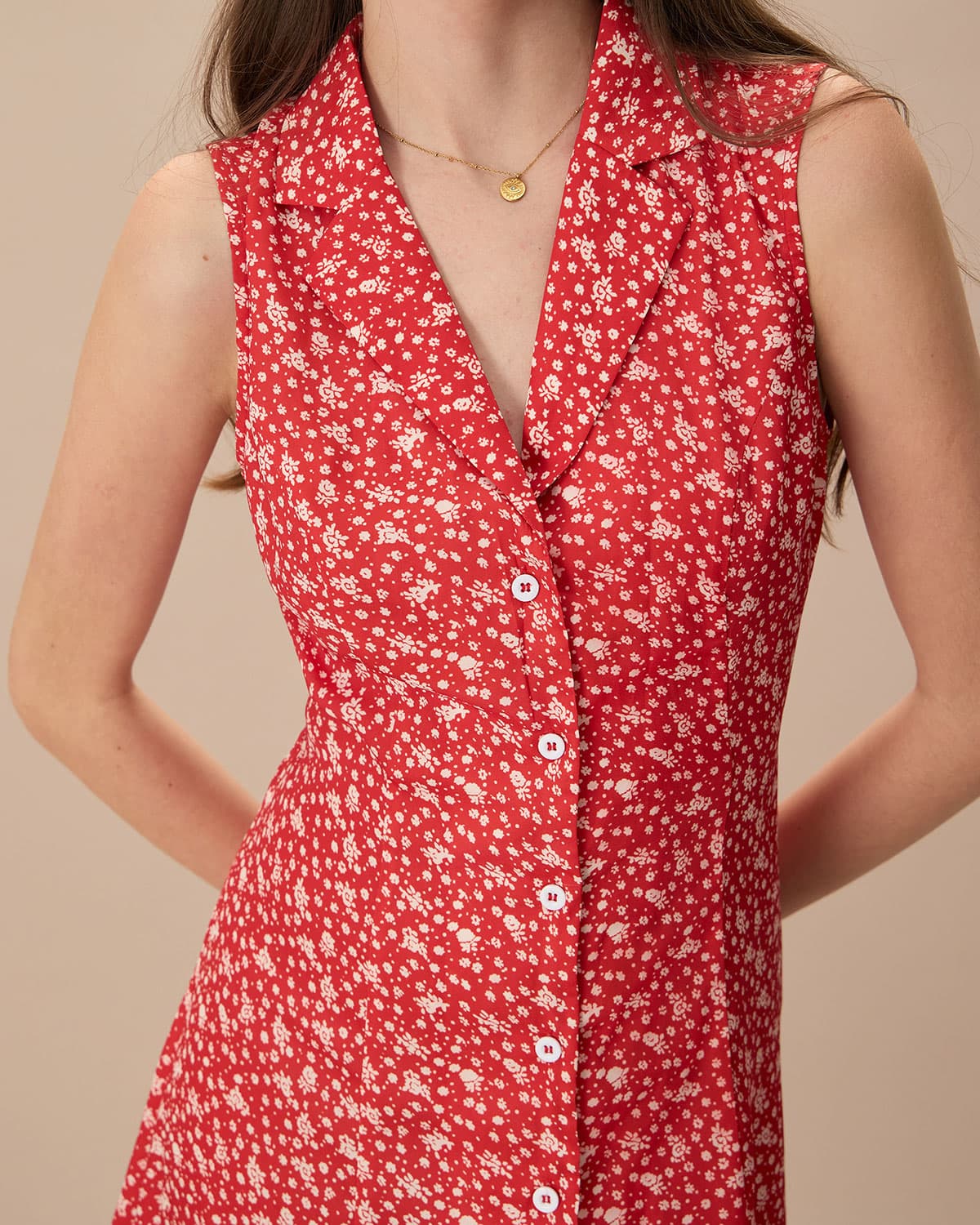 The Red Collared Button-up Floral Maxi Dress