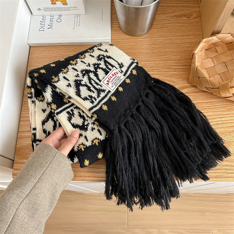 Women's Retro Ethnic Style Stripe Imitation Cashmere Tassel Scarf