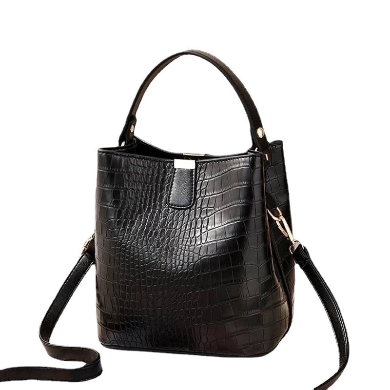 Women's Medium Pu Leather Crocodile Fashion Bucket Zipper Crossbody Bag