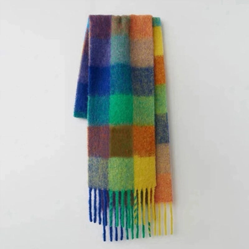 Macaron Color AC New Color Matching Mohair Extra-large Thickened Scarf Women's Plaid Winter Large Shawl Scarf