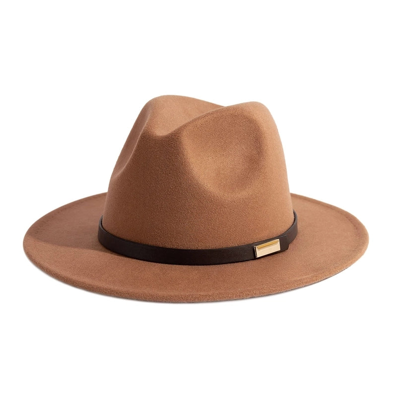 Style Vintage Solid Color Flat Rim Jazz Hat Men's British Belt Decorative Big Brim Top Hat Women