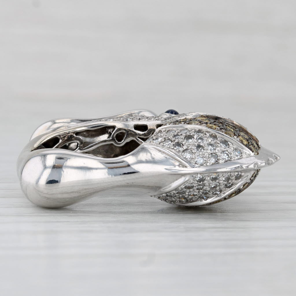 2.44ctw Yellow White Diamond Sapphire Fish Ring 18k White Gold Size 7.75