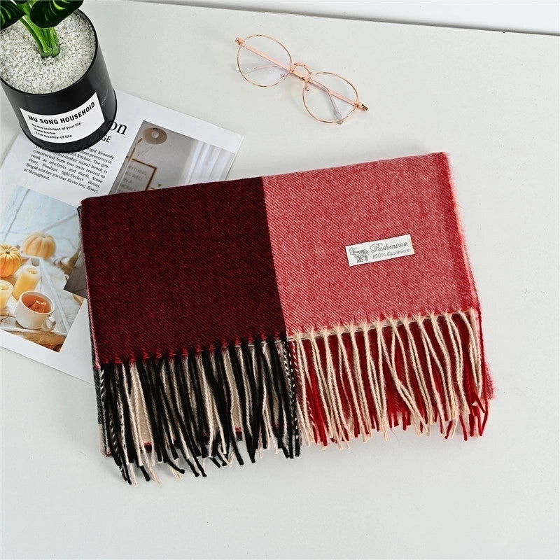 Women'S Fashion Plaid Imitation Cashmere Tassel Scarf