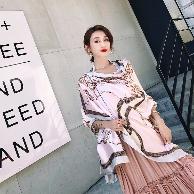 Spring And Autumn New Warm Sunscreen Scarf Women's Silk Long Scarf Fashionable Sweet Printed Thick Scarf