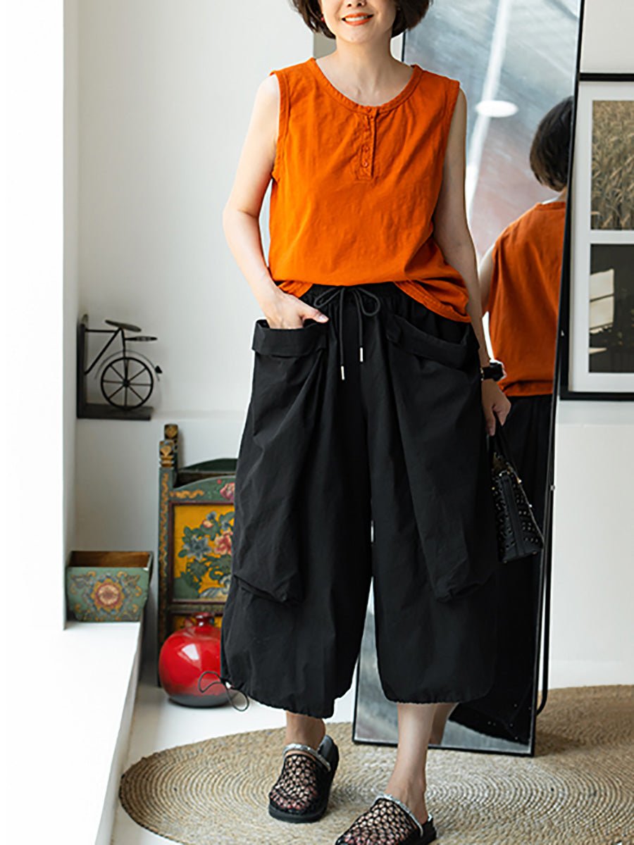 Women Summer Casual Pure Color 100%Cotton Cropped Pants
