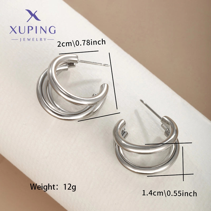 6 Pieces XUPING Minimalist C Shape Plating 304 Stainless Steel 18K Gold Plated Raw Steel Ear Studs