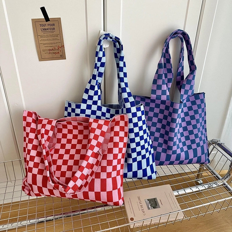 Women's Medium Polyester Plaid Basic Classic Style Square Open Tote Bag