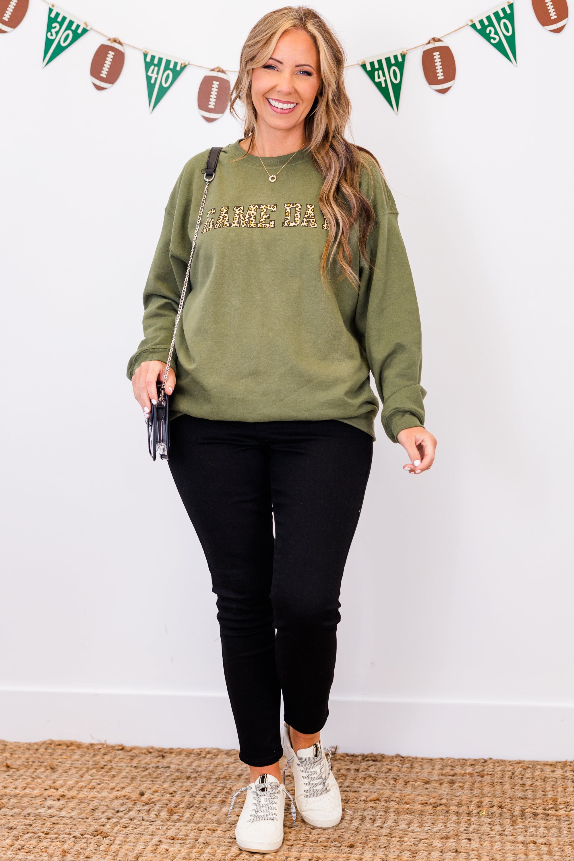 Game Day Leopard Sweatshirt. Military Green