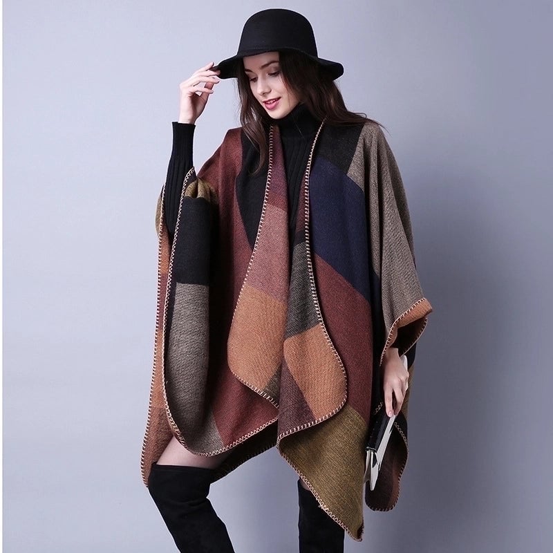 Women's Retro Lattice Imitation Cashmere Sewing Shawls