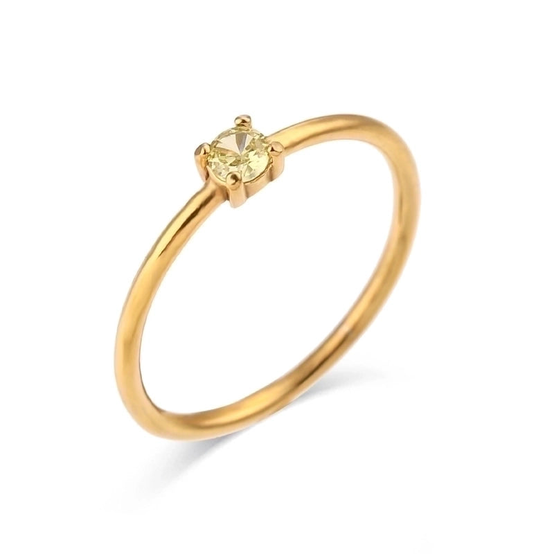 Fashion Round 304 Stainless Steel Artificial Gemstones Birthstone 18K Gold Plated Plating Inlay Rings