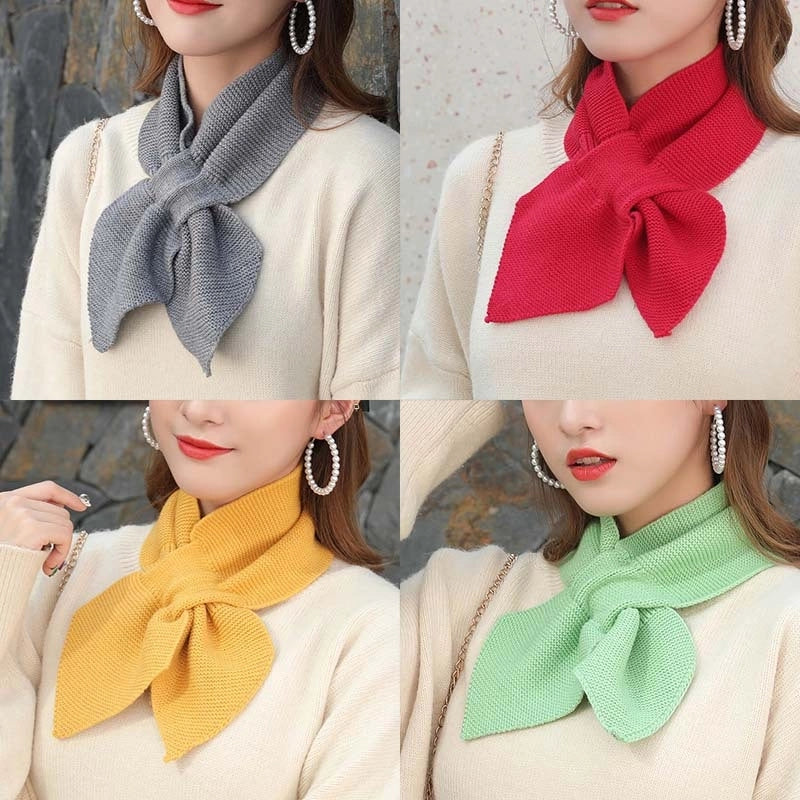 Evening And Evening Knitted Wool Collar Cross Fishtail Scarf Bow Small Scarf For Women Autumn And Winter