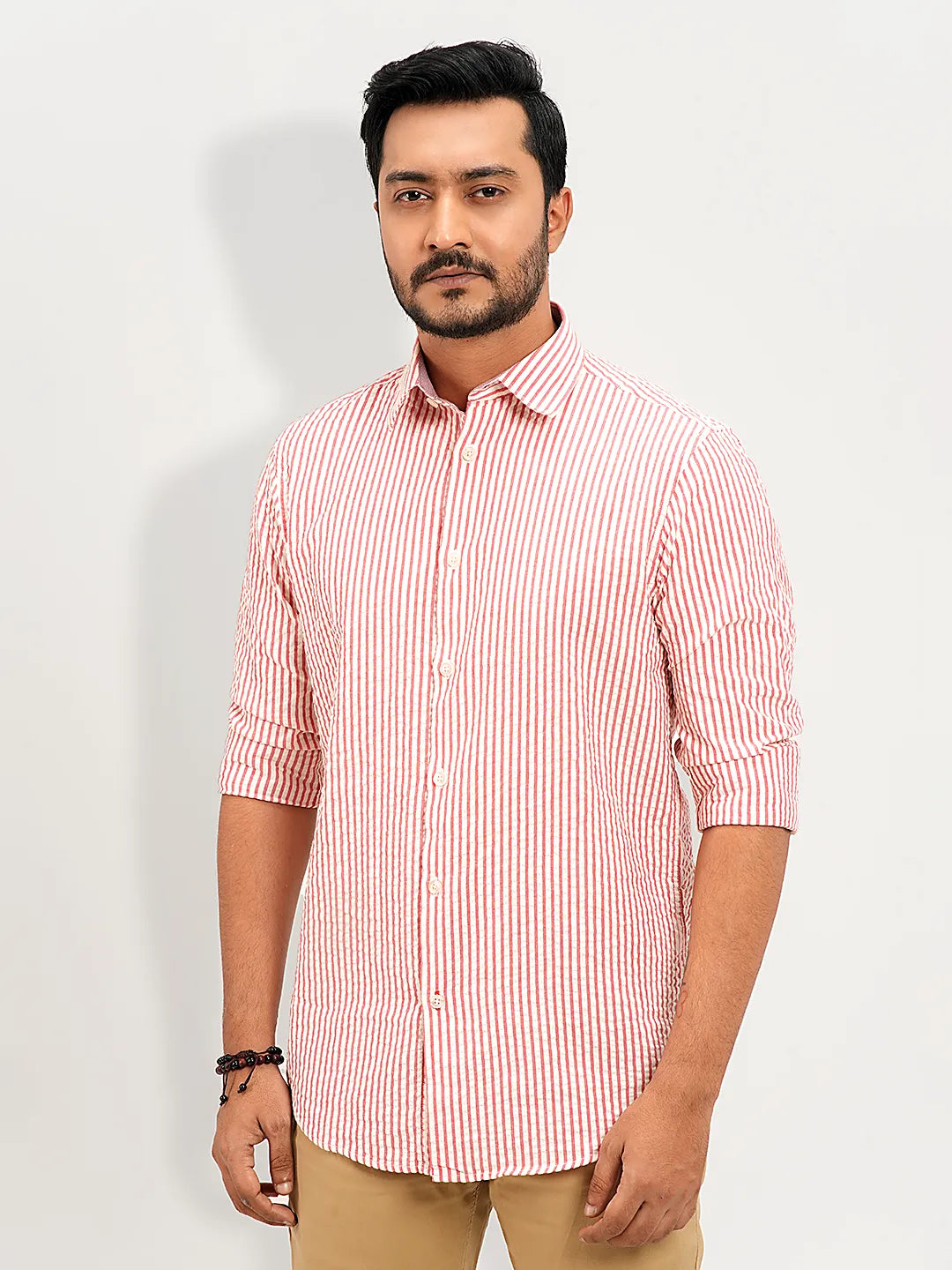 Men's Pink Stripe Full Sleeve Casual Shirt