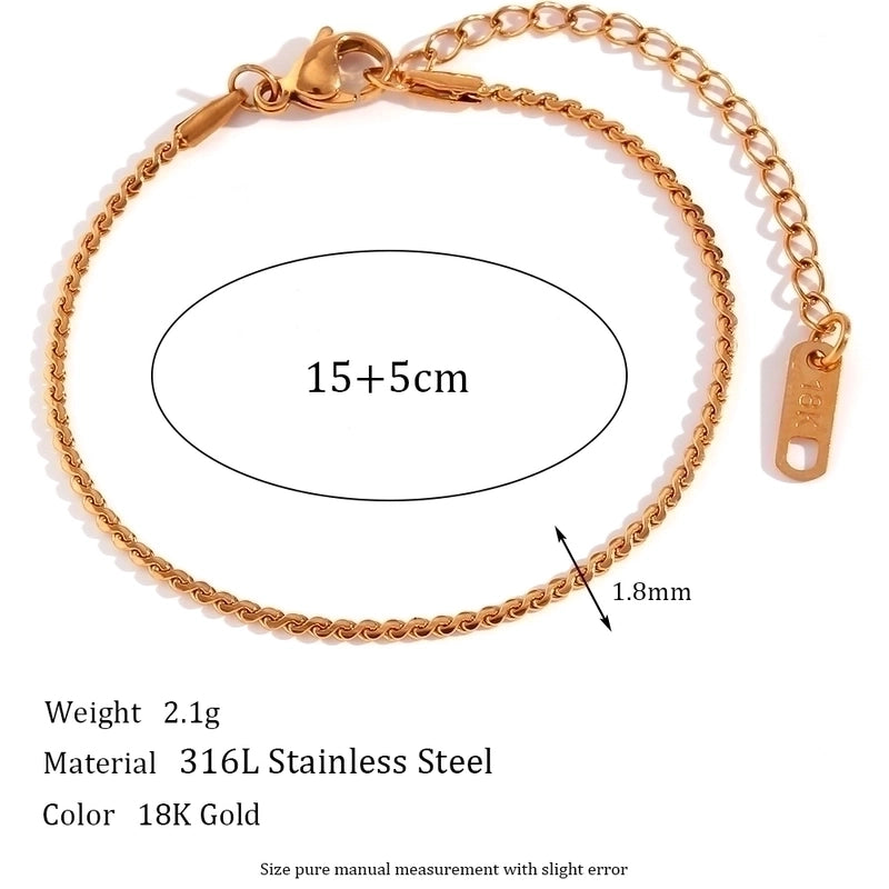 Minimalist Classic Style Oval Solid Color 304 Stainless Steel 18K Gold Plated Bracelets In Bulk
