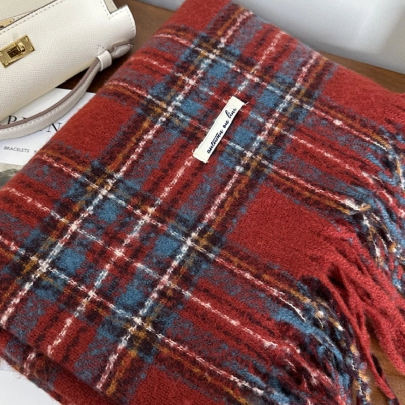 Women's Elegant Plaid Imitation Cashmere Polyester Scarf