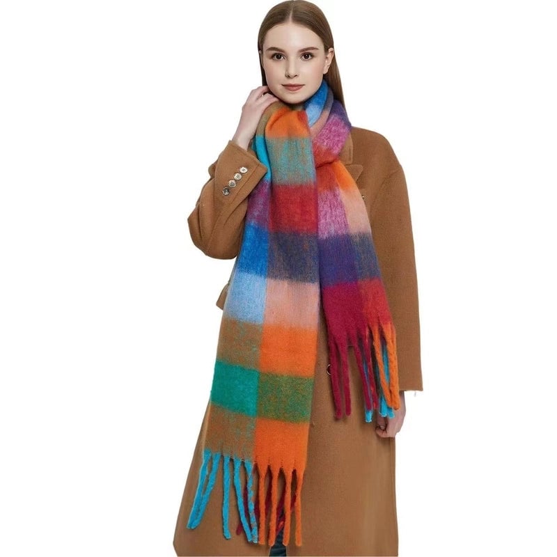 Purple Striped Scarf Women's Autumn And Winter  Trendy Winter Warm Imitation Cashmere Windproof Scarf For Students