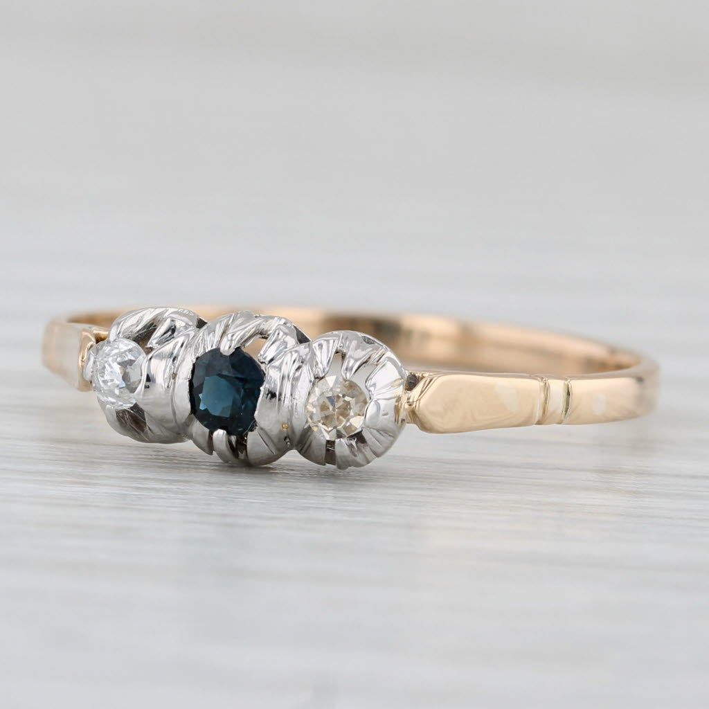 0.16ctw Diamond Sapphire 3-Stone Ring 18k Yellow White Gold Size 9
