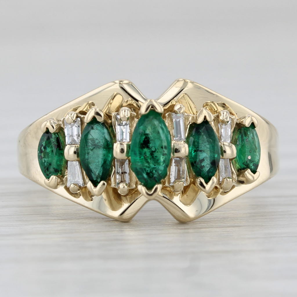 Tiered 0.79ctw Emerald Diamond Ring 14k Yellow Gold Size 7.75