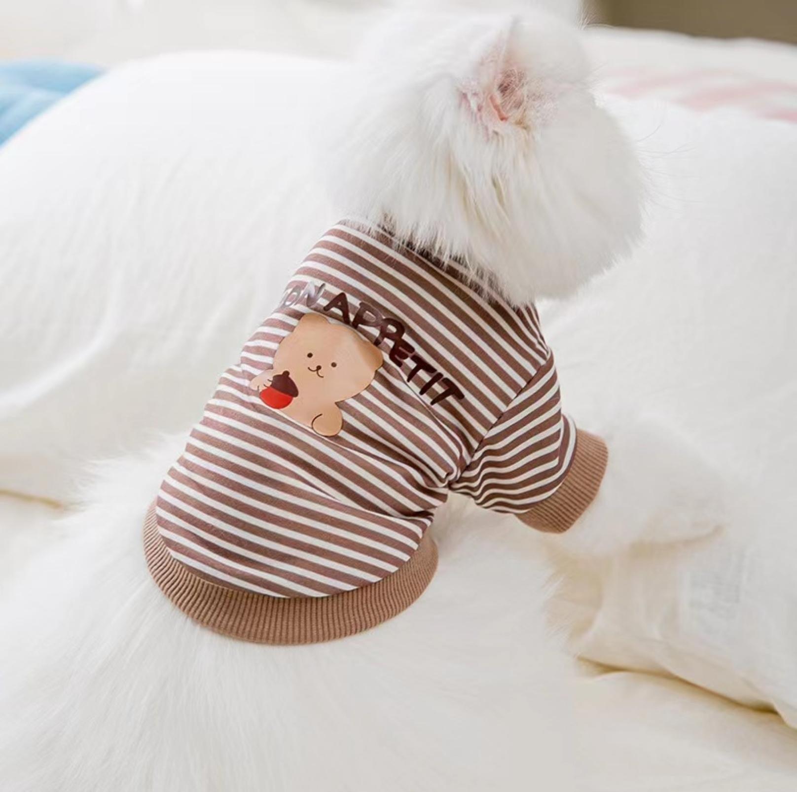 Cartoon Bear Pattern Striped Summer Pet T-Shirt