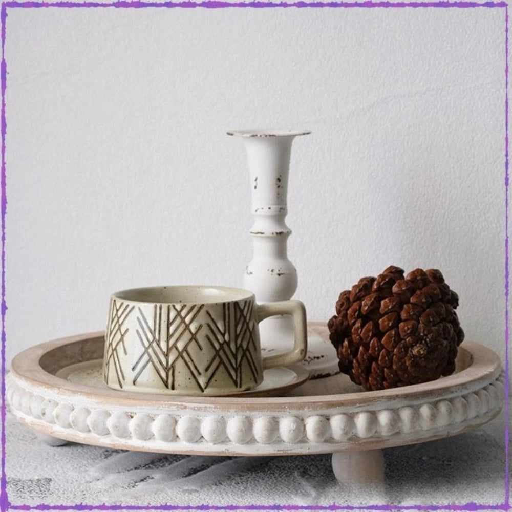 Versatile Round Wooden Beaded Edges Serving Tray