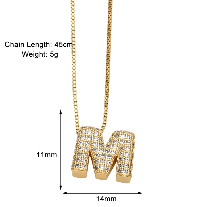Copper 18K Gold Plated Modern Style Minimalist Plating Inlay Letter Zircon Pendant Necklace